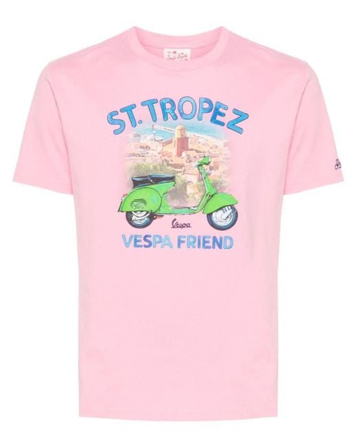 Mc2 Saint Barth Pink Graphic-print Cotton T-shirt for men