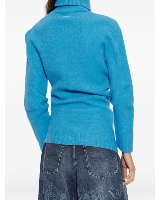 DIESEL Blue M-Amary Ruffled Turtleneck Sweater