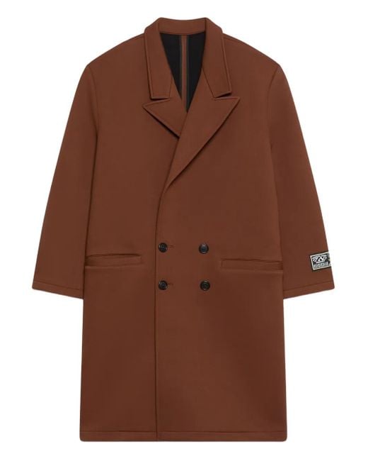 Gcds Brown Logo-Patch Double-Breasted Coat for men