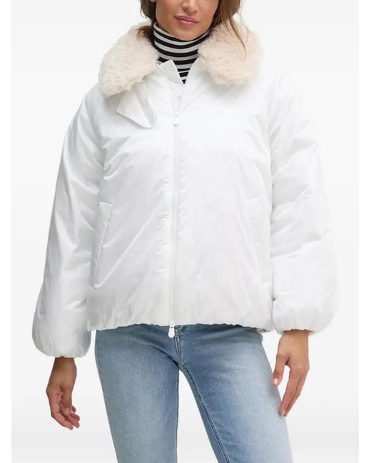 Save The Duck White Petal Faux-Fur-Collar Zip-Fastening Jacket