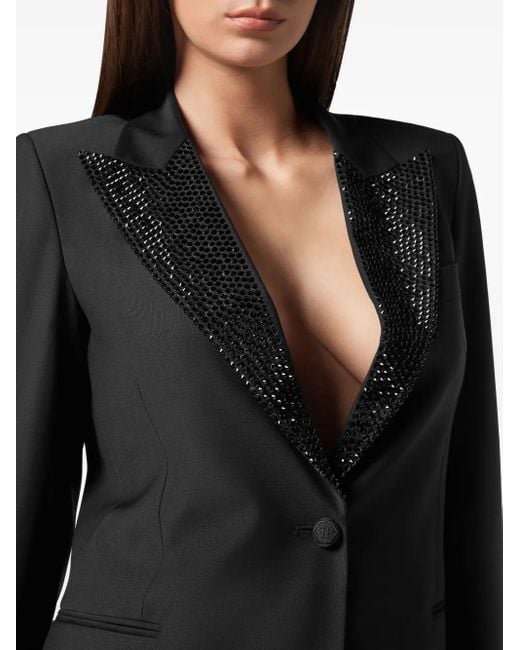 Philipp Plein Black Wool Boxy Blazer Skull Strass