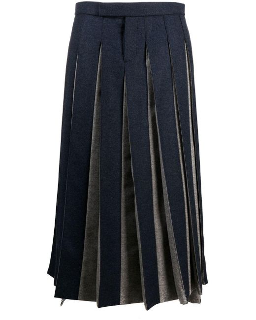 Thom Browne Blue Two-tone Pleated Maxi Skirt for men