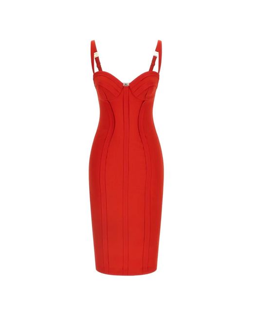 Elisabetta Franchi Red Bustier Midi Dress