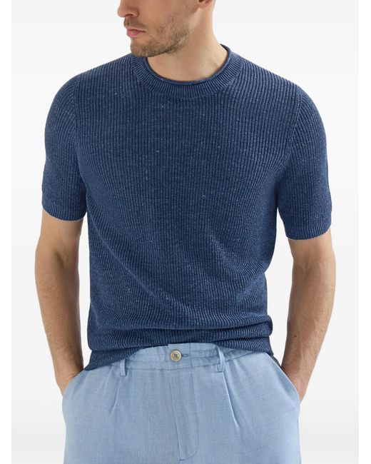 Brunello Cucinelli Blue Linen And Cotton T-Shirt for men