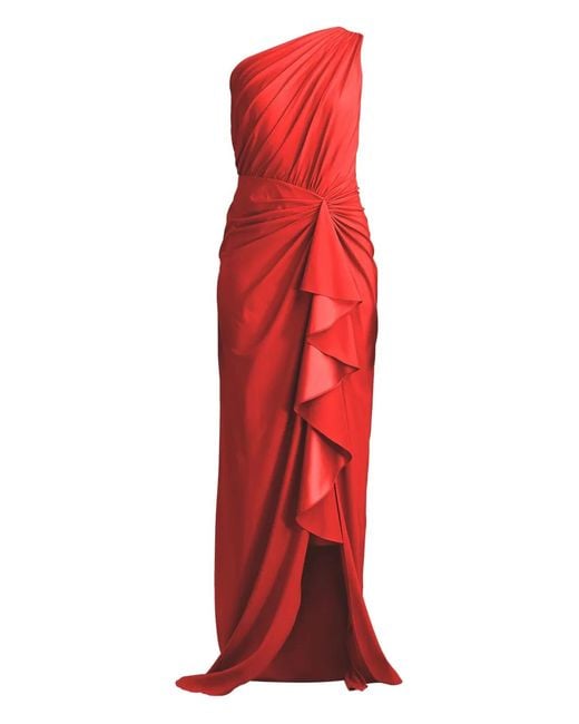 Tadashi Shoji Red One-Shoulder Ruffled Dress