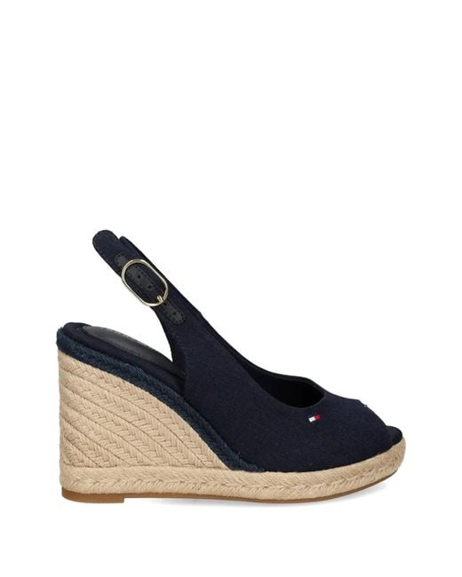 Tommy Hilfiger Blue Logo-Embroidered Wedge Espadrilles