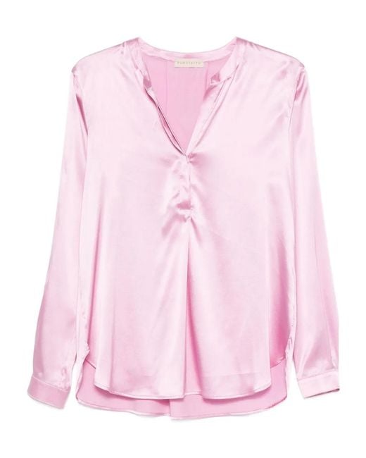 Purotatto Blue V-Neck Long-Sleeve Blouse