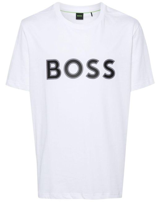 Boss White Logo-appliqué T-shirt for men