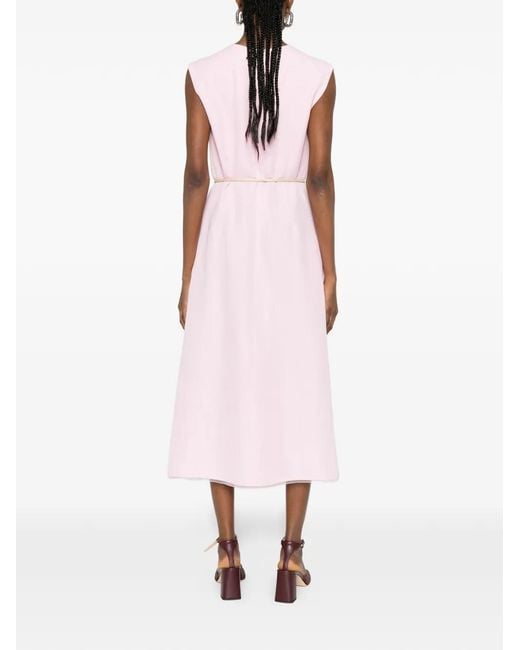 Fabiana Filippi Pink V-Neck Belted Dress