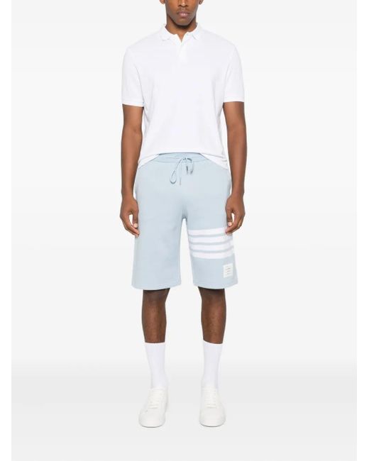 Thom Browne Blue Stripe-Detail Cotton Track Shorts for men
