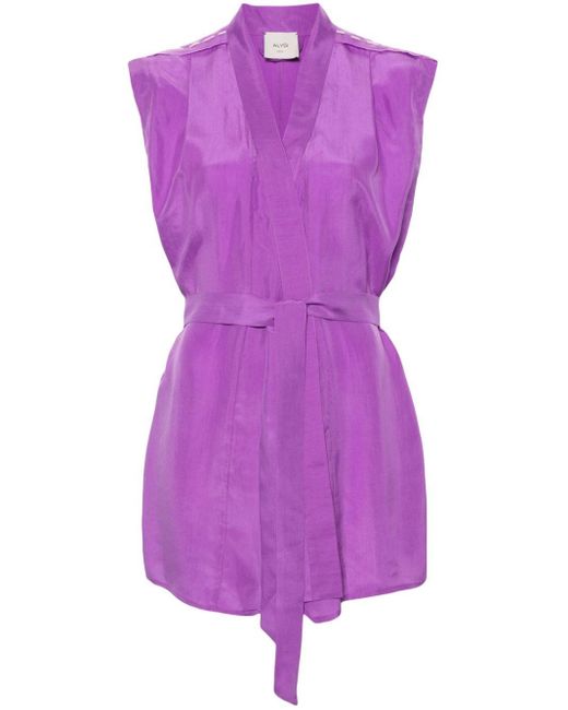 Alysi Purple Belted Silk Blouse