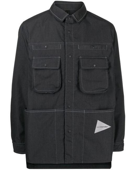 And Wander Black Logo-Print Shirt Jacket for men
