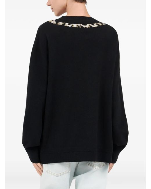 Roberto Cavalli Black Tiger-Print Crew-Neck Sweater