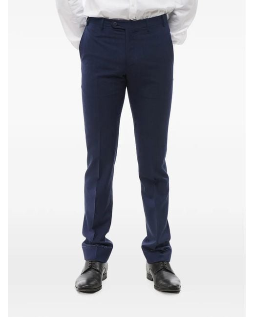 Corneliani Blue Jacquard-Woven Wool Trousers for men