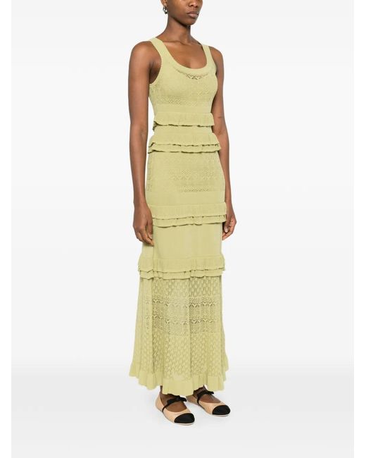Sandro Ruffled Knit Maxi Dress in Metallic | Lyst