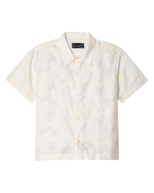mfpen White Holiday Floral-jacquard Cotton Shirt for men