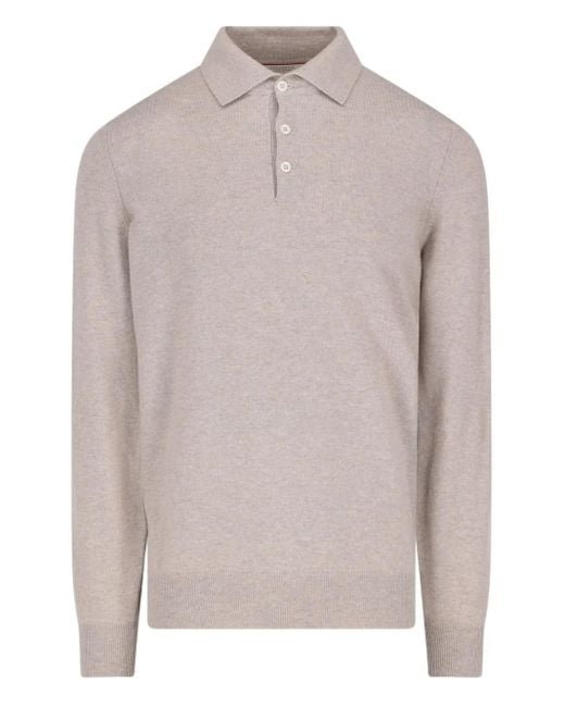 Brunello Cucinelli Gray Long-Sleeve Polo Shirt for men