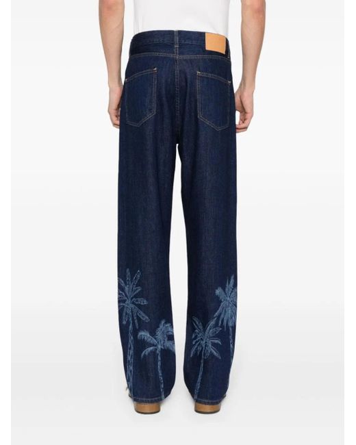 Alanui Blue Graphic-Print Cotton Straight-Leg Jeans for men