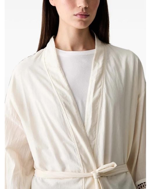 ViCOLO Natural Crochet-Trim Belted Kimono Coat