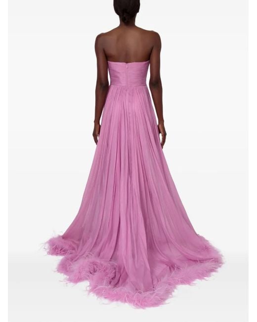 Abito Lungo Plissettato Con Bordo Di Piume di IRIS SERBAN in Pink