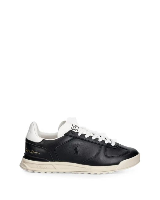 Polo Ralph Lauren Black Varick Logo-Debossed Leather Sneakers for men