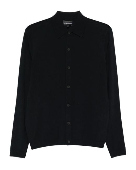 Emporio Armani Black Button-Front Wool Cardigan for men