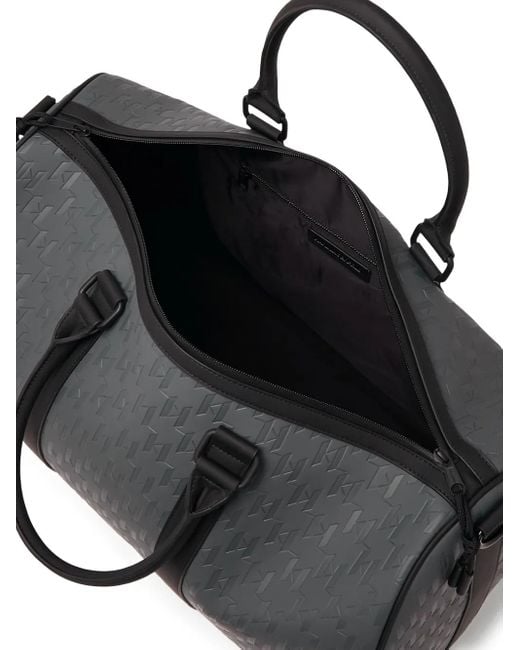 Karl Lagerfeld Black Monogram-Embossed Weekender Bag for men