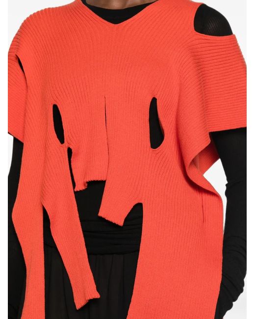 Issey Miyake Red Ribbed Cut-Out Top