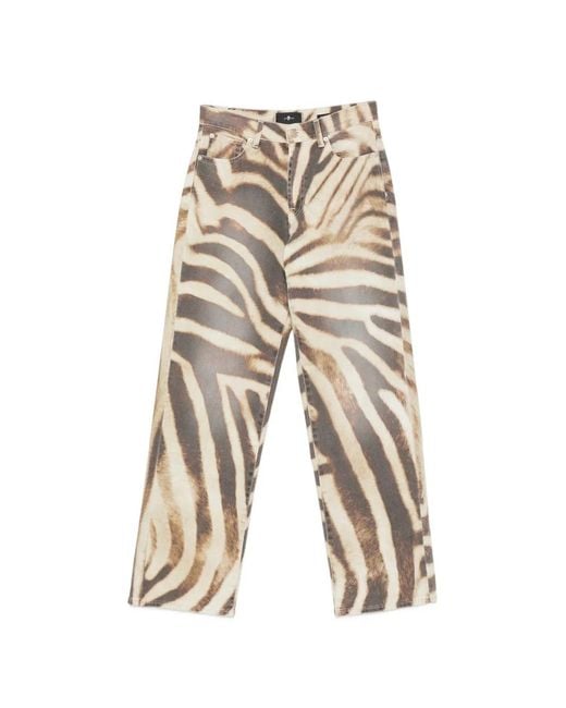 7 For All Mankind White Stovepipe Zebra-Print Straight-Leg Jeans