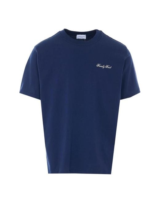 FAMILY FIRST Blue Embroidered Logo Crewneck T-Shirt for men