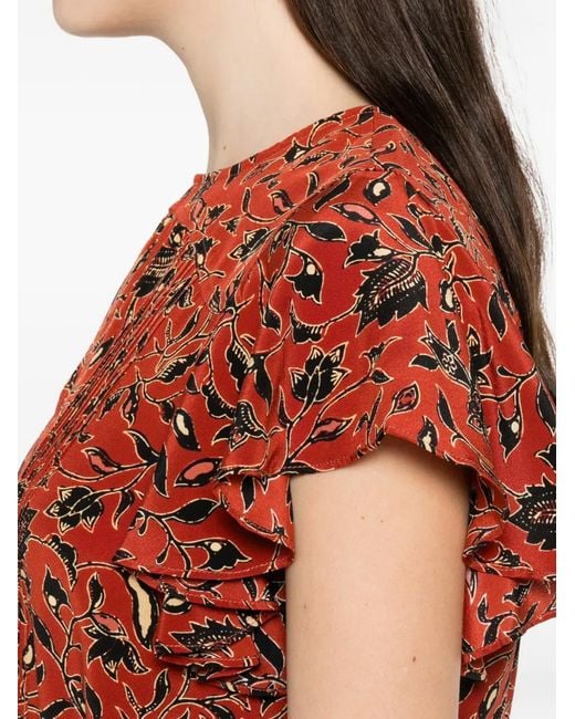 Ulla Johnson Red Adoni Floral Ruffled Top