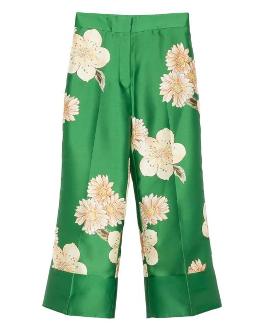 ALÉMAIS Green Floral-Print Trousers