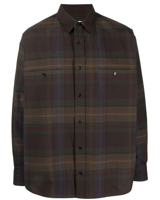 Lemaire Black Brown Plaid-pattern Wool Shirt for men
