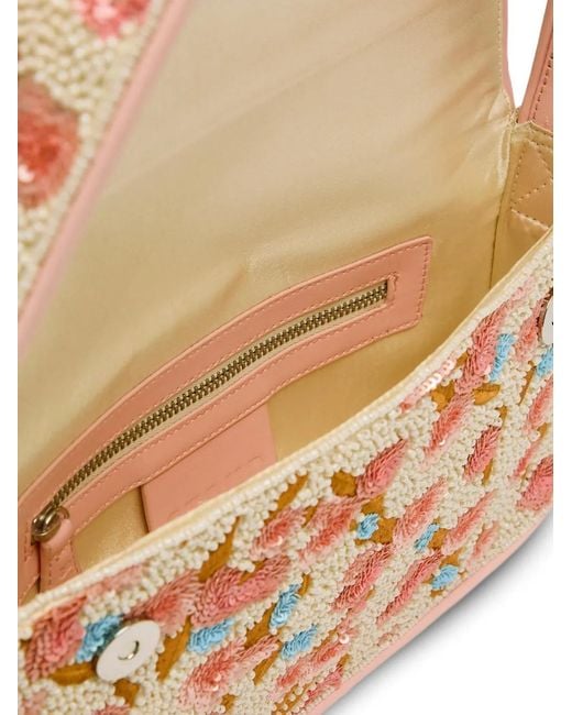Staud White Tommy Beaded Floral Shoulder Bag