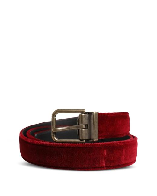 Dolce & Gabbana Red Velvet Buckle Belt for men