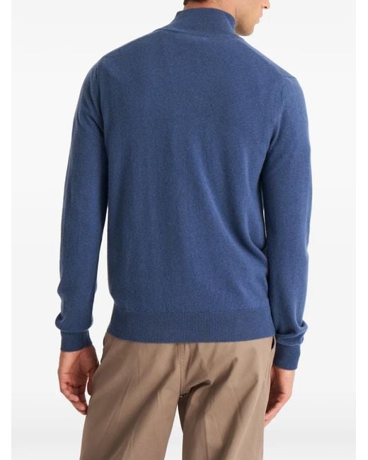 Pringle of Scotland Blue Quarter-Zip Cashmere Sweater for men