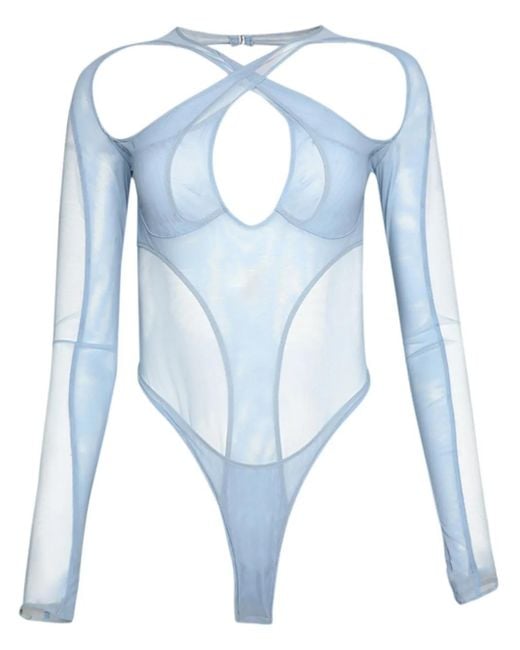 Mugler Blue Layered Cut-Out Bodysuit