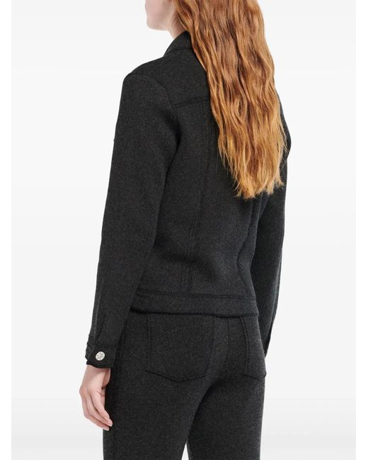 Barrie Black Contrast-Stitching Denim-Effect Jacket