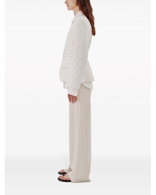 Another Tomorrow White Diamond-Quilted Belted Puffer Jacket