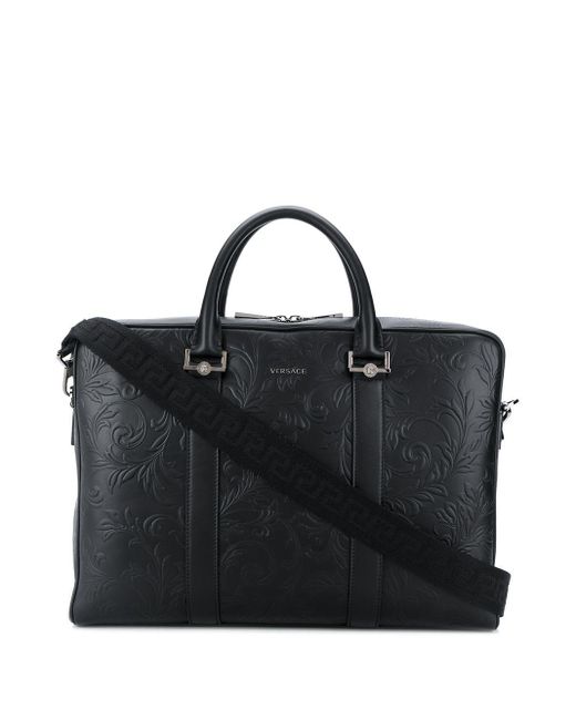 Versace Black Barocco-embossed Briefcase for men