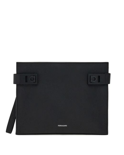 Ferragamo Black Logo-Print Clutch Bag for men
