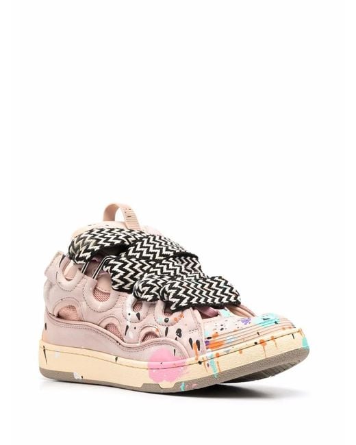 Lanvin Pink Paint-Splatter Low-Top Sneakers for men