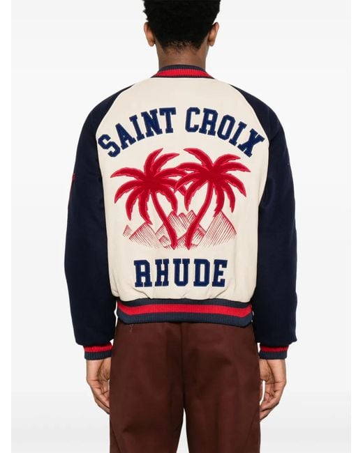 Rhude Blue St. Croix Varsity Jacket for men