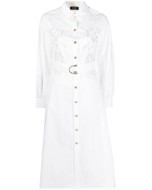 Robe-chemise en coton à détails en dentelle Liu Jo en coloris White