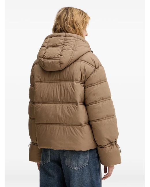 Guess Brown Hooded Pattern Puffer Jacket