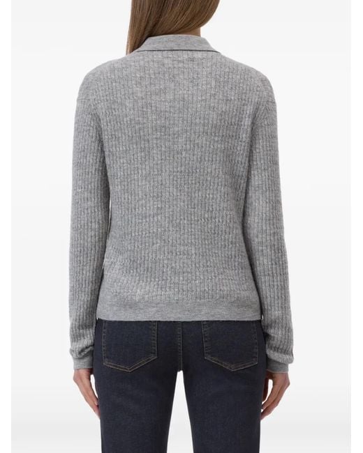 Closed Gray Ribbed-Knit Long-Sleeve Polo Shirt
