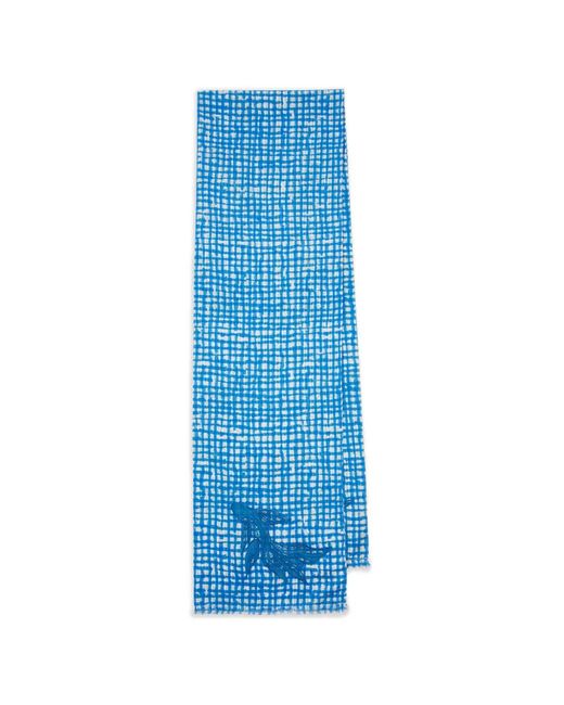 Paul Smith Blue Fish Check-Pattern Cotton Scarf for men