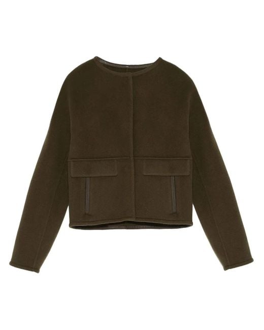 Yves Salomon Green Leather Trim-Detailing Jacket