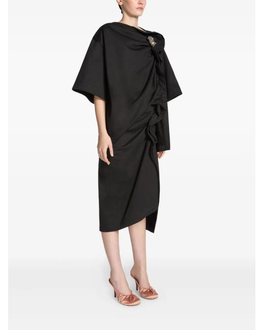 Dries Van Noten Black Ruffled Asymmetric Midi Skirt