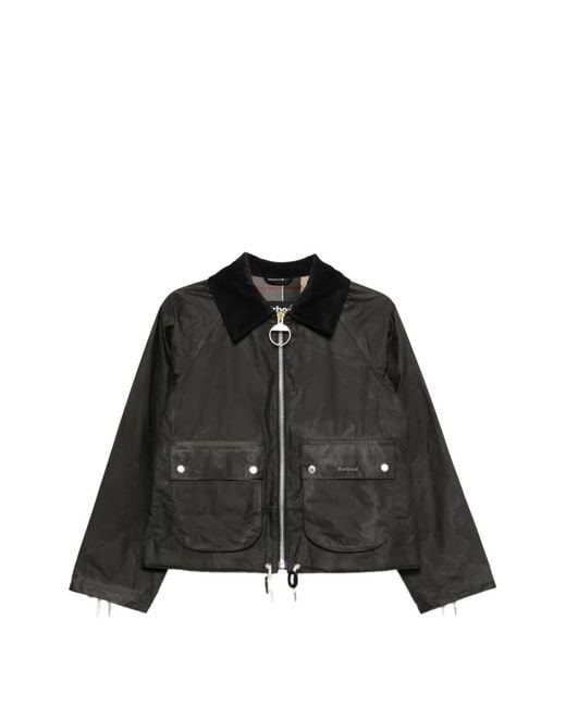 Barbour Black Corduroy-Collar Waxed Jacket